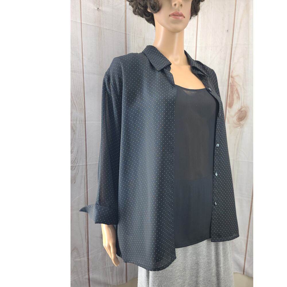 Liz Claiborne 2 pc Semi-Sheer Blouse & Tank Black & Gold Polka Dot Women XL